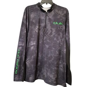Huk Fishing Shirt Mens Black 1/4 Zip Kryptex Typhon Performance Vented Large
